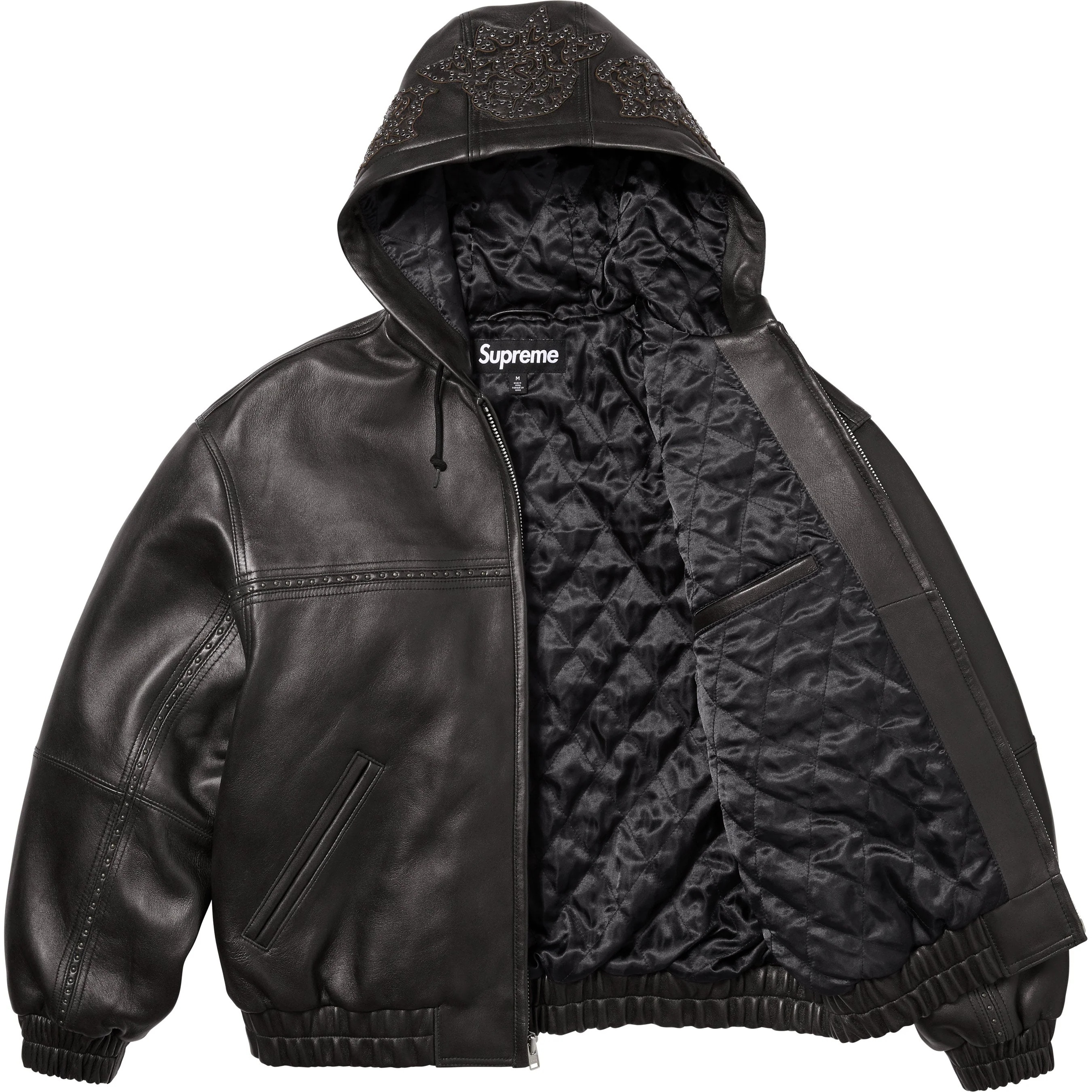 Studded Hooded Leather Jacket view 5